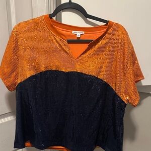 Orange and Navy Sequin Top